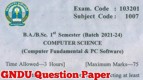 Gndu BA / Bsc 1st Semester Computer Science Question Paper || Computer Science Question Paper