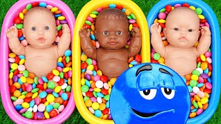 Full of 3 Rainbow BathTubs Candy with M&M's & Magic Slime Cutting Video