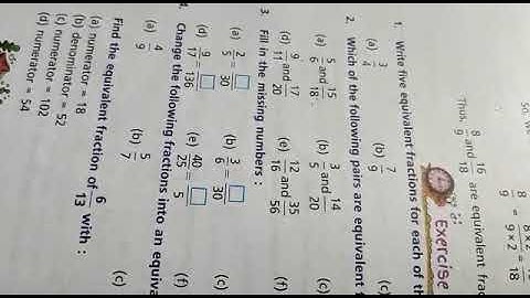 class 4th exercise 9.2 Question नंबर 3 fill in missing Number of equivalent fraction.