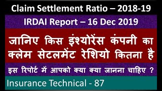 Claim Settlement Ratio 2018-19 | IRDAI Report 16 Dec 2019