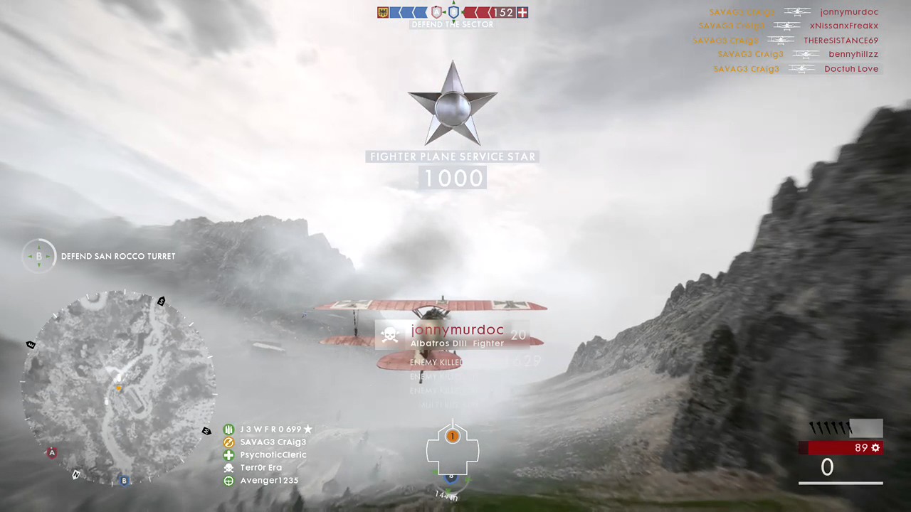 BATTLEFIELD 1 8 Man kill feed with attack plane