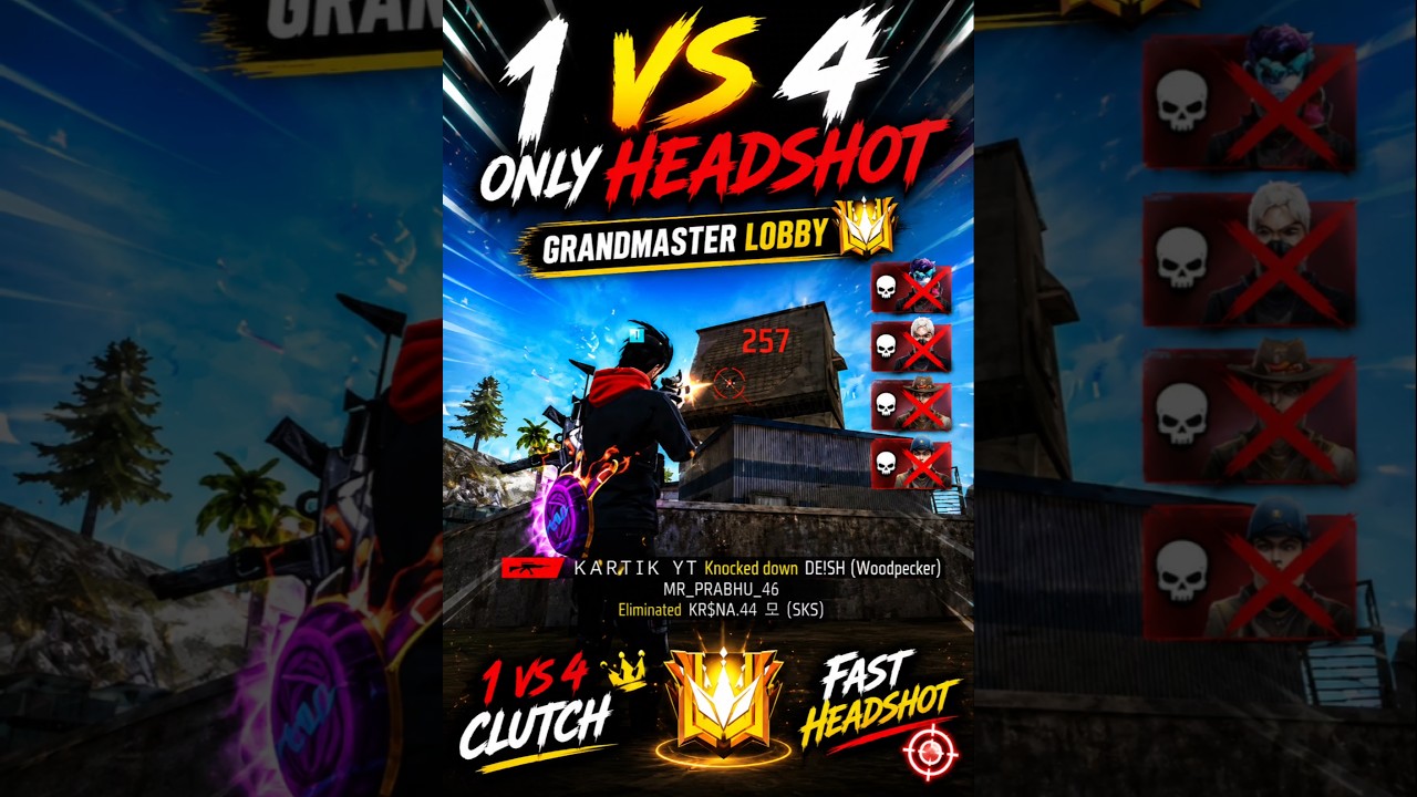 1vs4 🥵 Only Headshot  🥶Grandmaster Lobby #ffm #freefire #trending