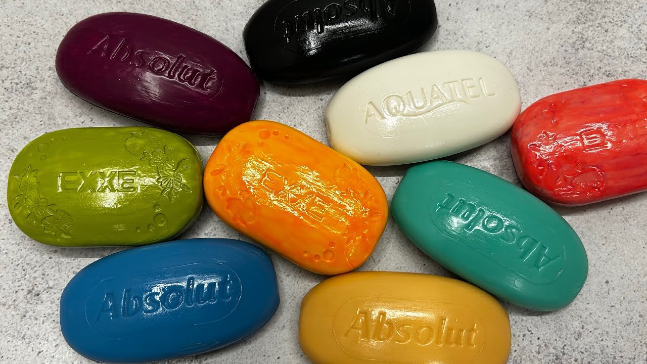 ASMR soap/ Dry soap cutting 🧡💙🖤🤍💛🩷💜💚/ Резка крашенного мыла