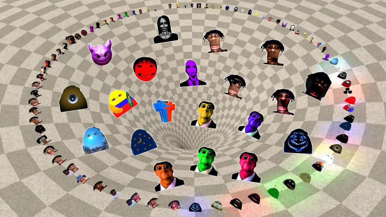 Angry Munci Family, Nicos Nextbots, Obunga, Juandale Pringle FALL into a FUNNEL Chasing me In Gmod