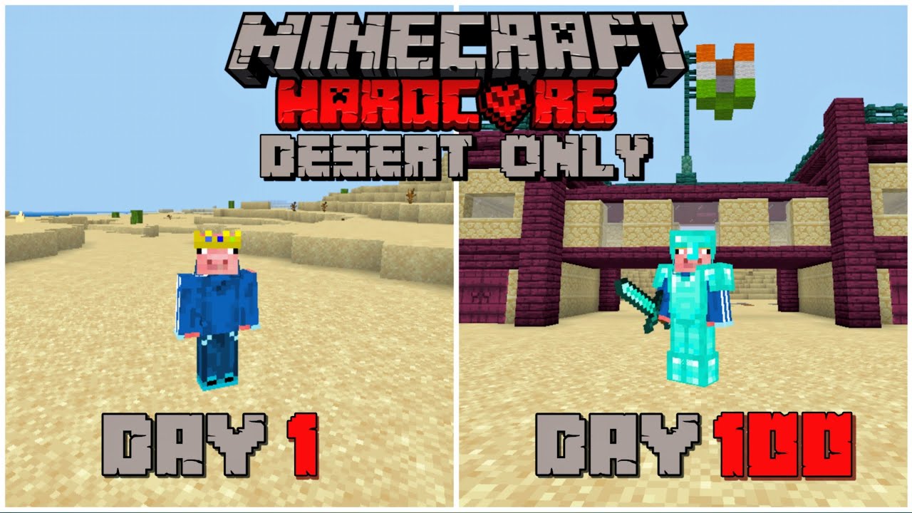 I Survived 100 Days Of Hardcore Minecraft In A Desert Only World Hindi ...