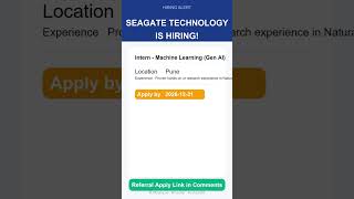 Seagate Technology | Intern - Machine Learning (Gen AI) | Off Campus 2026 | Apply Now | Pune
