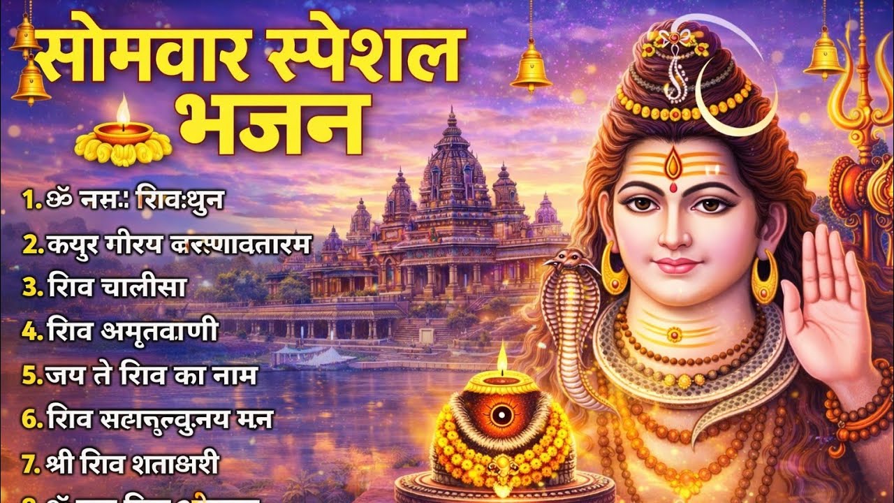 सोमवार भक्ति भजन : ॐ नमः शिवाय, शिव अमृतवाणी, महामृत्युंजय मंत्र, शिव चालीसा, ॐ जय शिव ओंकारा