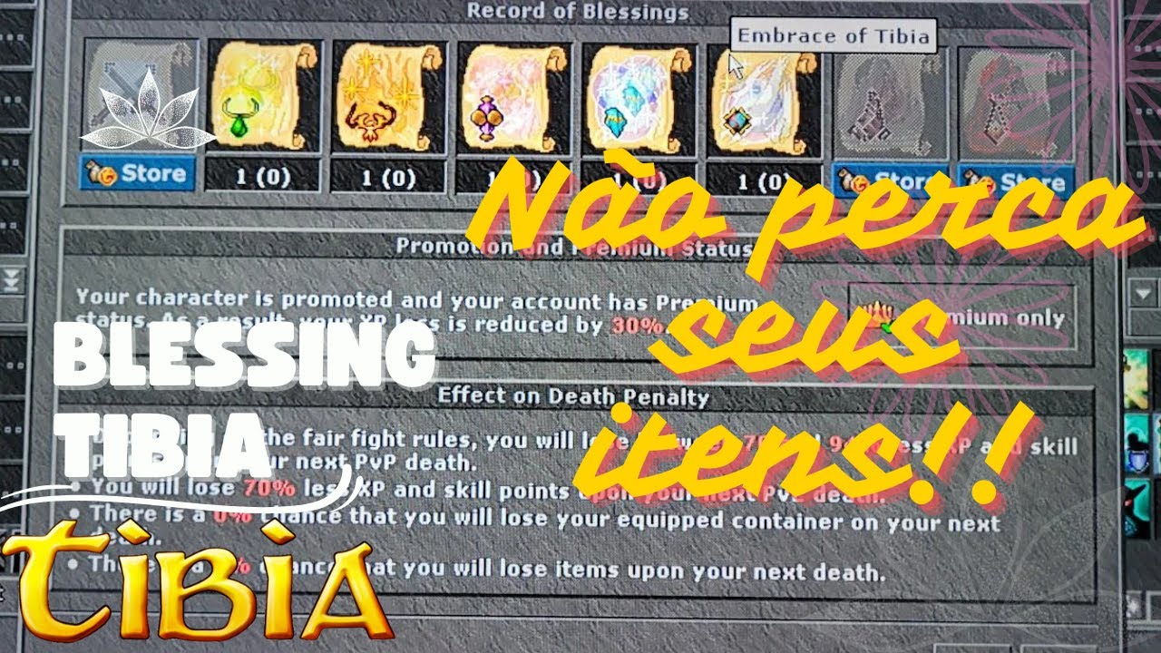 Blessing no Tibia - COMO NÃO PERDER OS ITENS AO MORRER