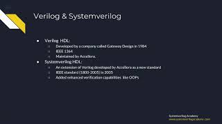 Course: Systemverilog Foundations: L3.1 : Verilog and Systemverilog