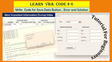 Learn VBA Code Part 6 || Write Code For Save Data