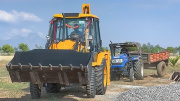 New JCB 3DX Plus Loading Mud in Sonalika 42 Rx 70 Loads Single Tractor for Making Cow Farm and Pond