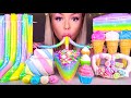 ASMR *UNICORN DESSERTS* RAINBOW JELLY CAKE, MARSHMALLOW CONES, LUCKY CHARMS JELLY NOODLES MUKBANG 먹방