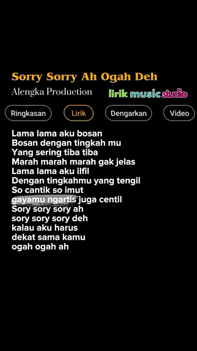 Download lagu Lirik Lagu Sory Sory Ah Ogah Deh_ Alengka Production