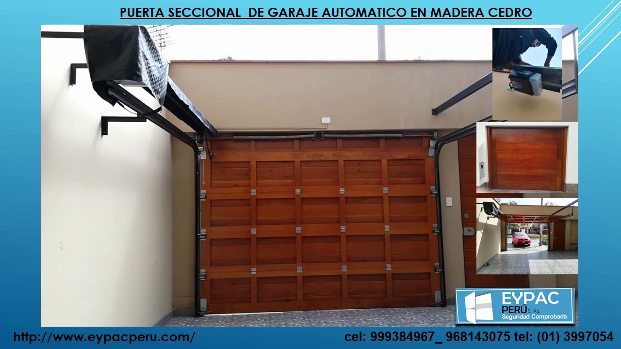 Puerta de garaje seccional automático en madera cedro PERU - YouTube