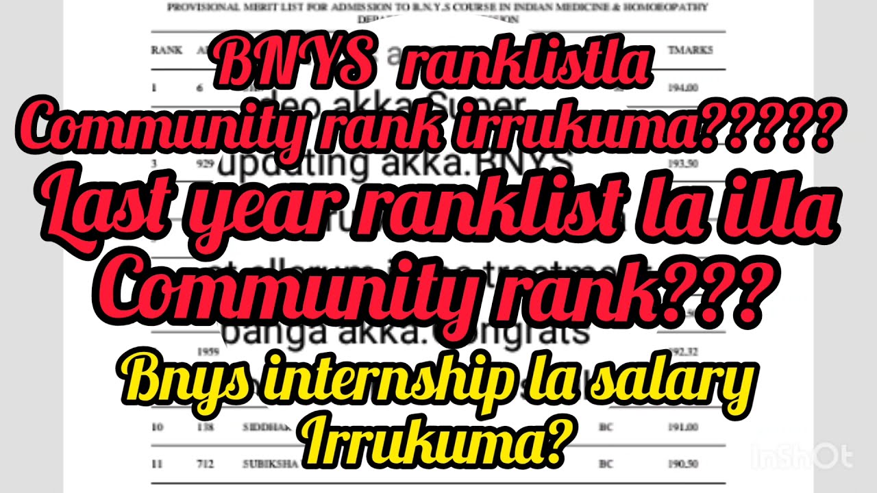 bnys community rank # bnys ranklist # internship salary details
