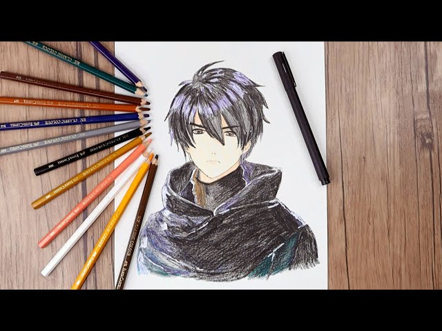 black pen drawing, how to draw anime boy