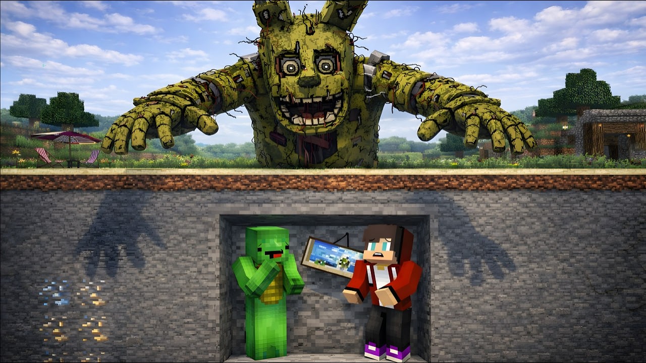 FNAF SPRINGTRAP vs JJ and Mikey glass bunker! – Maizen
