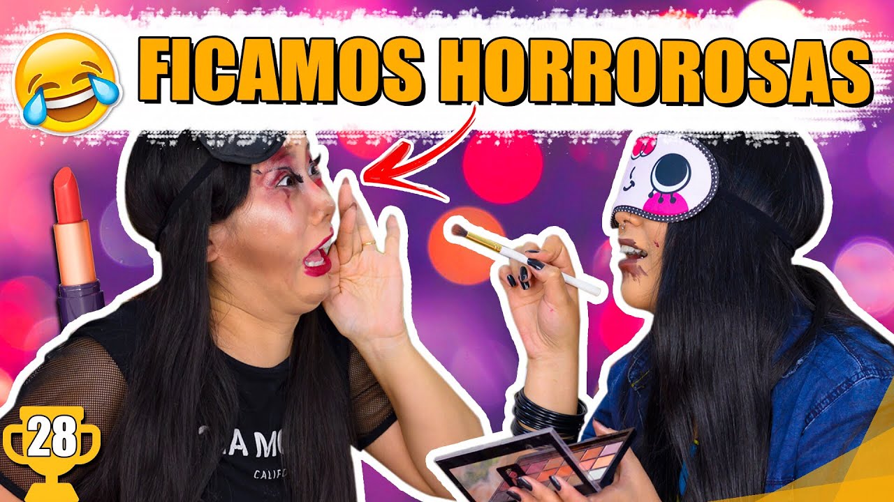 TENTAMOS MAQUIAR DE OLHOS VENDADOS E OLHA COMO FICOU! - Desafio | Blog das irmãs