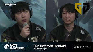 Gen.G (PRX vs. GEN) VCT Pacific Stage 1 Regular Season Week 2 Post-match Press Conference