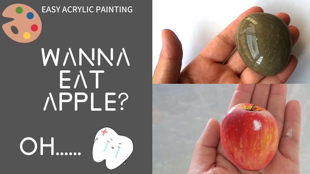 Stone Acrylic Painting/Painting Apple on Stone/Stone Art/Easy Acrylic