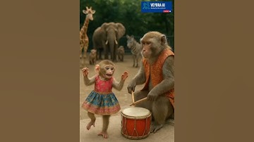 “Baby monkey’s dance + papa’s beats = zoo’s happiest concert 🐵🥁#MonkeyDance #ZooVibes #ViralMoments”
