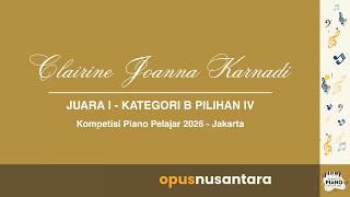JUARA 1 KATEGORI B PILIHAN IV KOMPETISI PIANO PELAJAR JAKARTA 2026