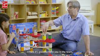 Unboxing an Quadrilla Marble Run toy with Hape's President Peter Handstein, E6024