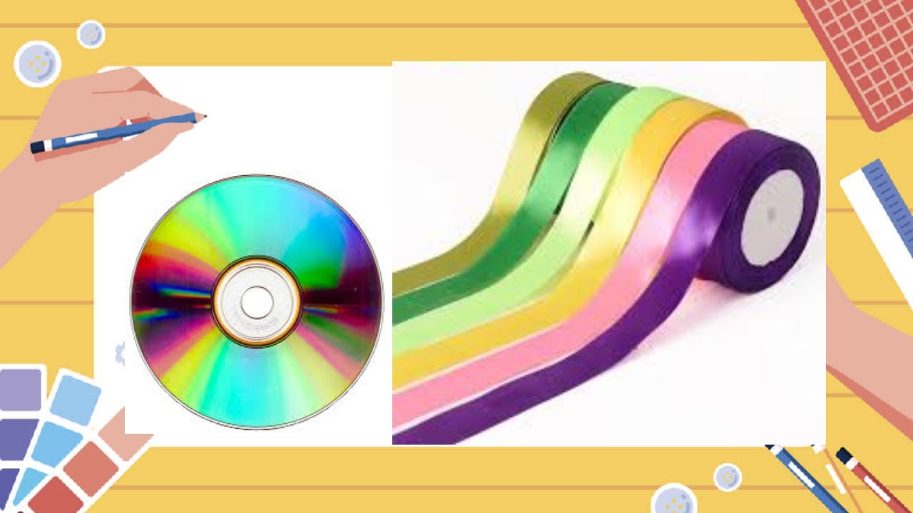Satin Ribbon Craft Using CD Diya Stand DIY Ribbon Stand Colorful satin-ribbon-craft-using-cd-diya-stand-diy-ribbon-stand-colorful