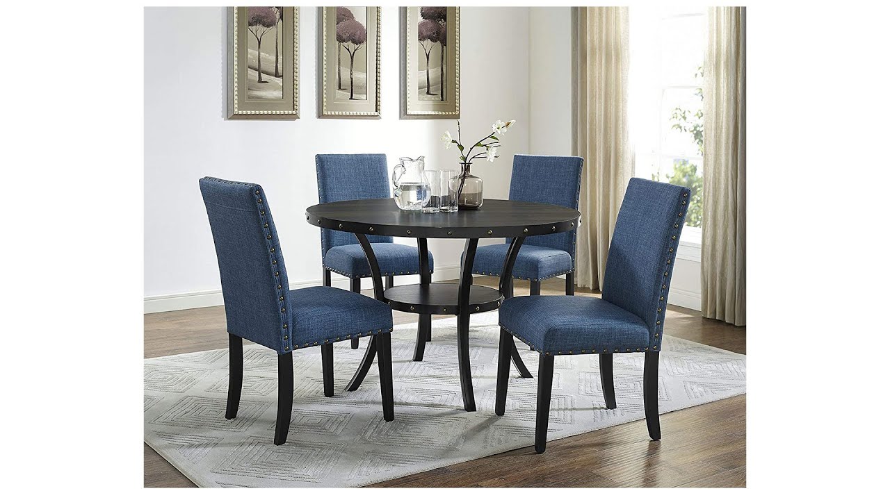Roundhill Furniture Biony Blue Fabric Dining Chair