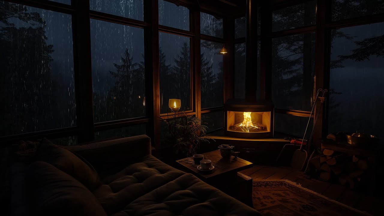 Cozy Room Ambience on Rain day with Rain drop on window and Cozy ...