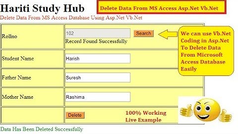 Delete Data From Database in Asp.Net and Vb.Net | Hindi | Free Online Class | Ms Access Database