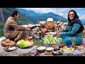 Village cooking finding artichokes in the mountains for cooking fried artichokes