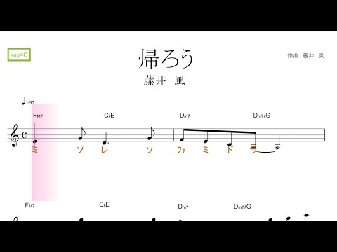 帰ろう（藤井風　Fujii Kaze) key=C 固定ド読み／ドレミで歌う楽譜【コード付き】