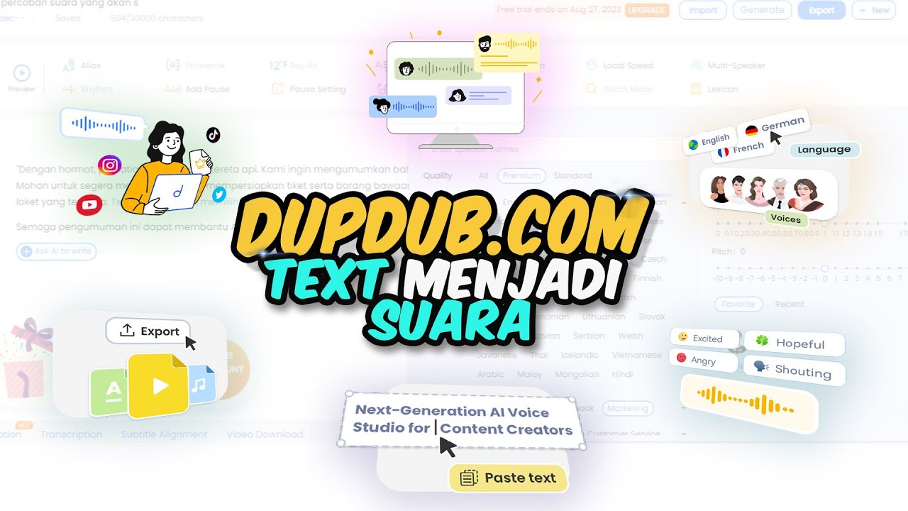Cara Membuat Teks Berbicara dengan AI Text to speech dari DupDub com