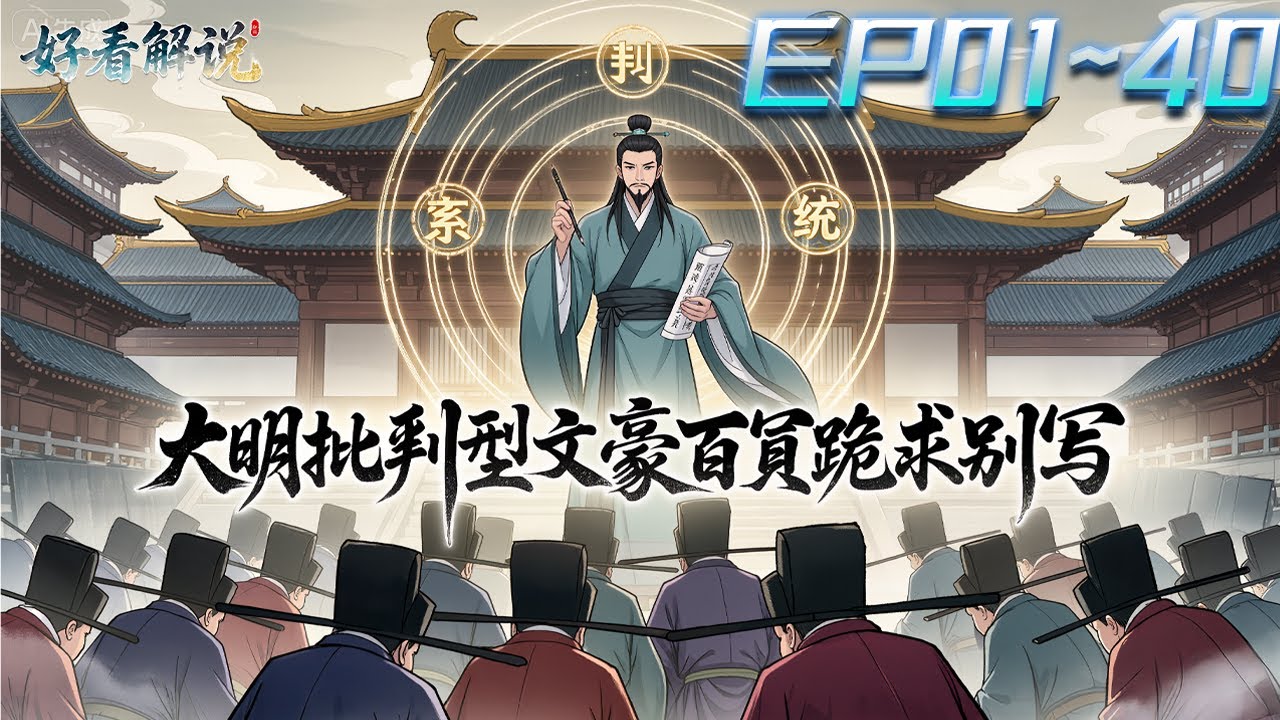 【真人解说AI漫画】《大明批判型文豪百官跪求别写》第01~40集丨陈雍穿越到明朝，成为一个因沉迷飞卢而被排挤出翰林院的书生，并绑定批判作家系统！#真人解说 #AI漫画 #ai #穿越 #系统