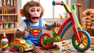 🐵🔨Monyet Mono Lucu Lulus Kelas Pertukangan dan Berhasil Membuat Sepeda Kayu Pertamanya!🌈💖