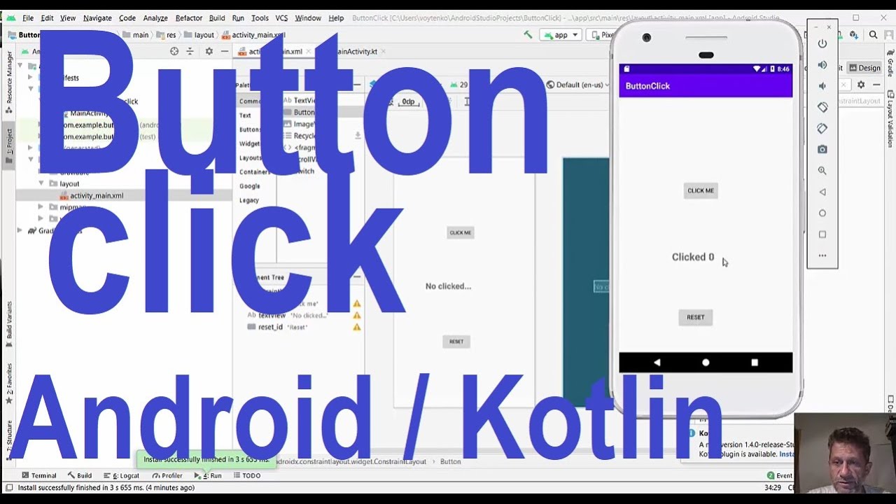 Button Click Event In Kotlin / Android Tutorial 2020 Fall
