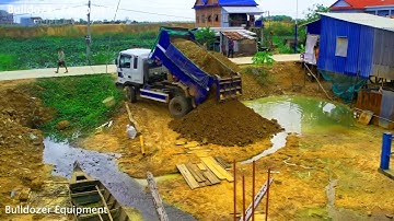Be On the lookout Start New Landfill Project! By Truck 5Ton Dumping Soil with Dozer Push Soil.