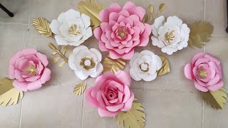 طريقة عمل ورد  كبير من الورق الملون  للديكورات والزينة, How to make a paper flower سلسلةتعلميةالجزء1