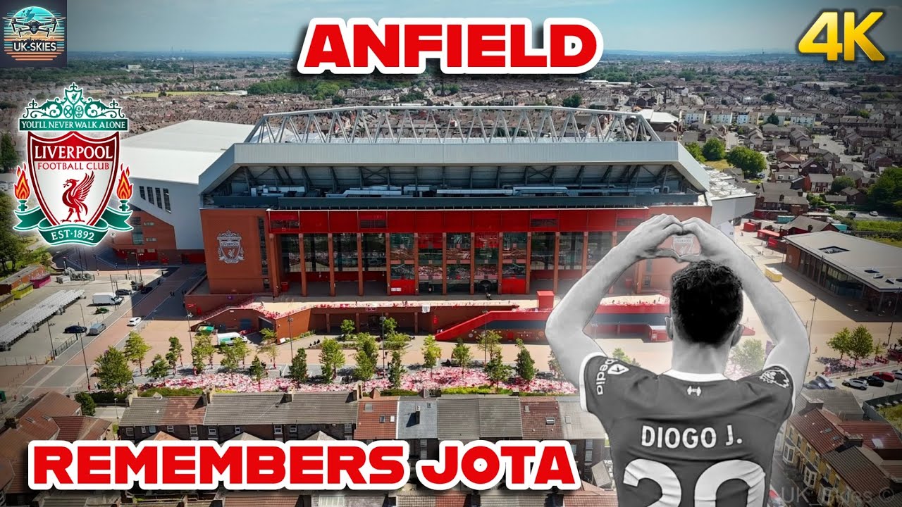 Liverpool Mourns Diogo Jota | Emotional Memorial at Anfield in 4K | Drone Vlog
