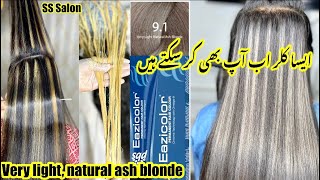 How to very light natural ash blonde colour // Eazicolor shared card detail // Eazicolor 9.1 colour