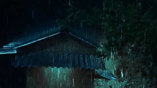 relieve stress with fierce thunderstorm heavy rain in dark night