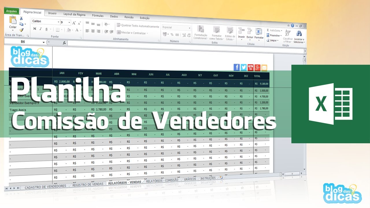Planilha Comissão de Vendedores YouTube
