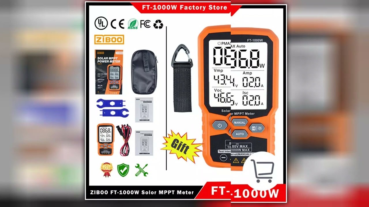 ZIBOO Solar MPPT Meter Photovoltaic MultimeterPV Module FT1000W MAX Power TesterOpen Circuit Voltag