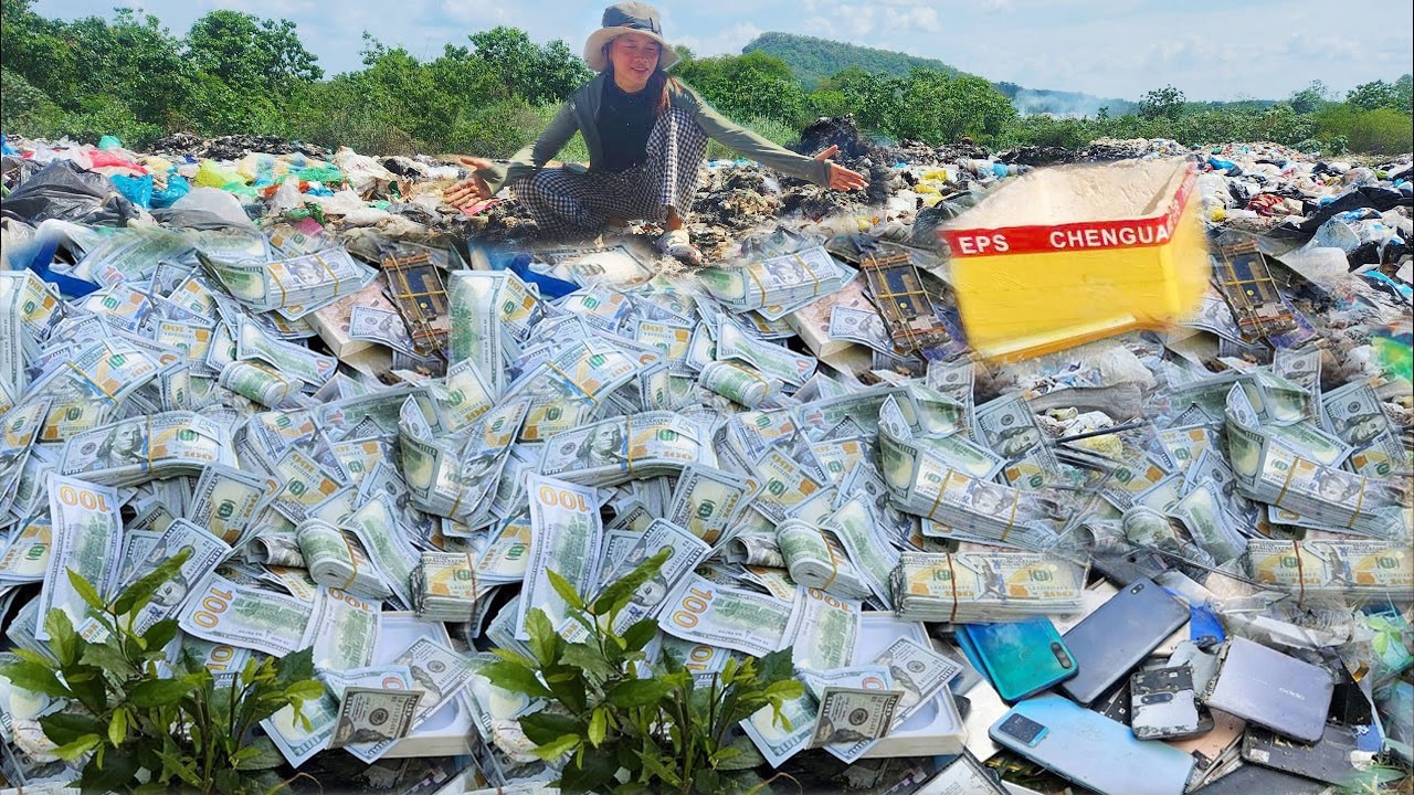 Wow Searching for thing in the garbage field picking up thing & lots of dollars falling out of a bag