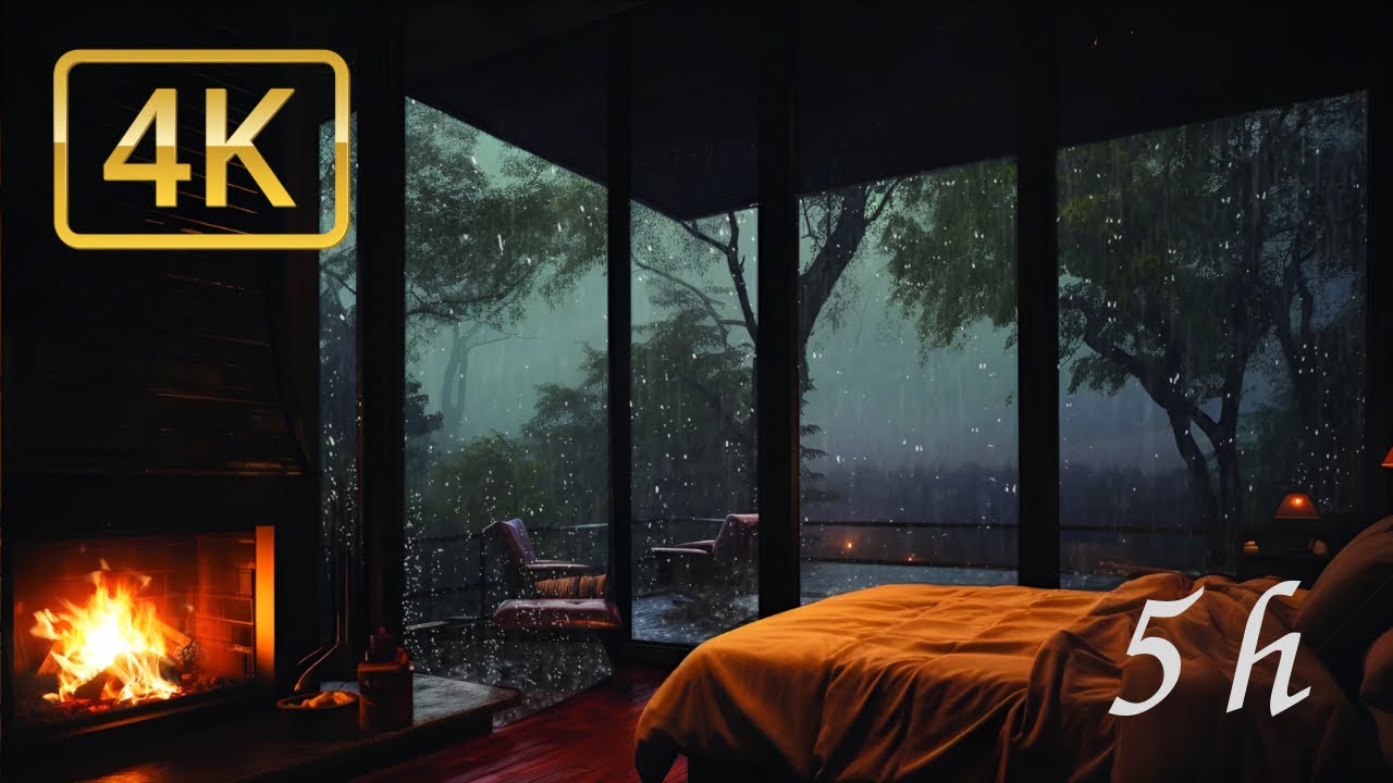 【睡眠用】雨音と暖炉のやさしい音🔥 深く眠れる5時間｜4K Rain & Fireplace Sounds for Deep Sleep