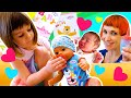 Bianca  little brother kids pretend to play babysitter for baby born doll family fun for kids