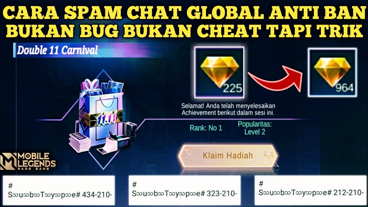 TRIK! CARA SPAM KODE TERBARU CHAT GLOBAL, AUTO RANK 1 TERUS EVENT SATU DIAMOND ML