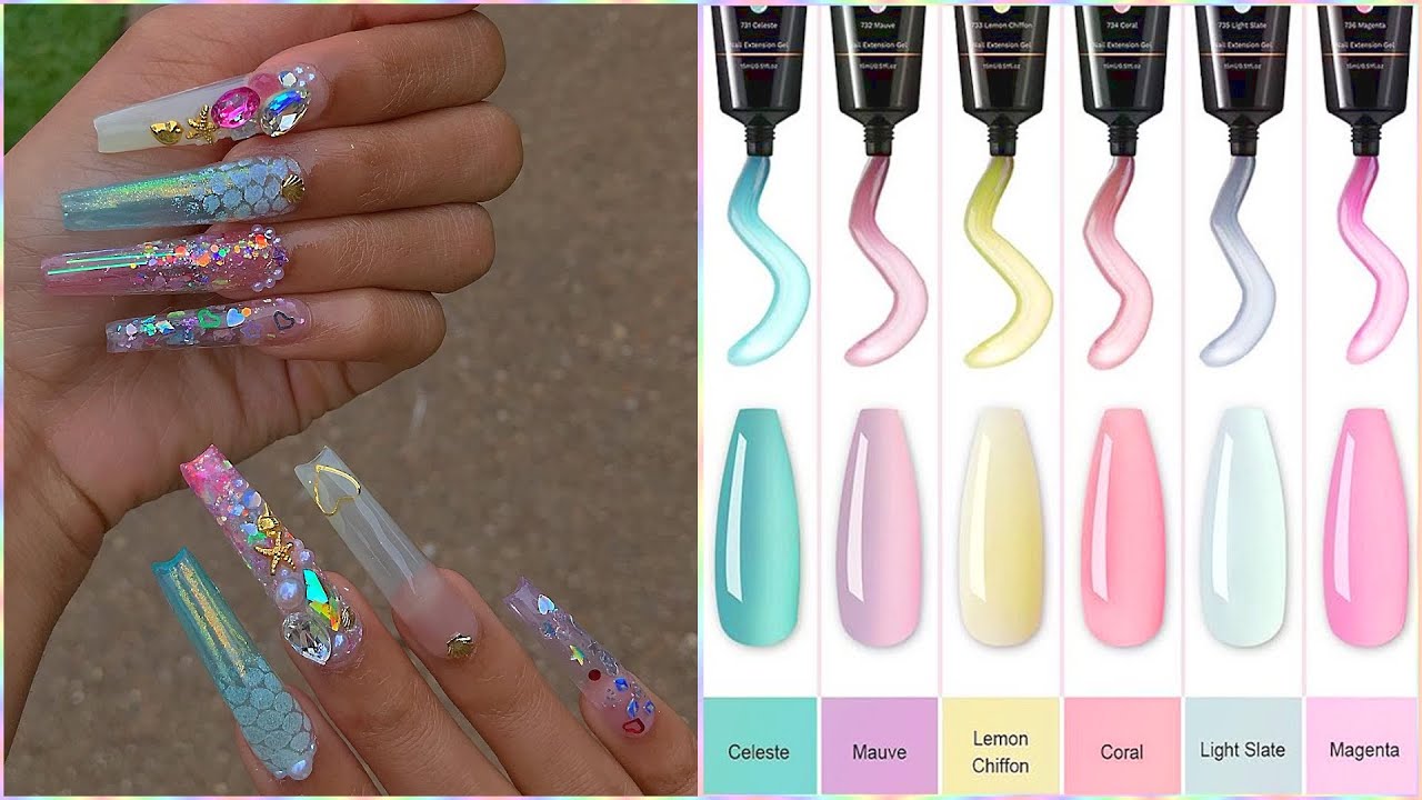 Makartt Mermaid ~ Jelly Polygel Kit! Both Hands + e-Filing, Bling, Netting