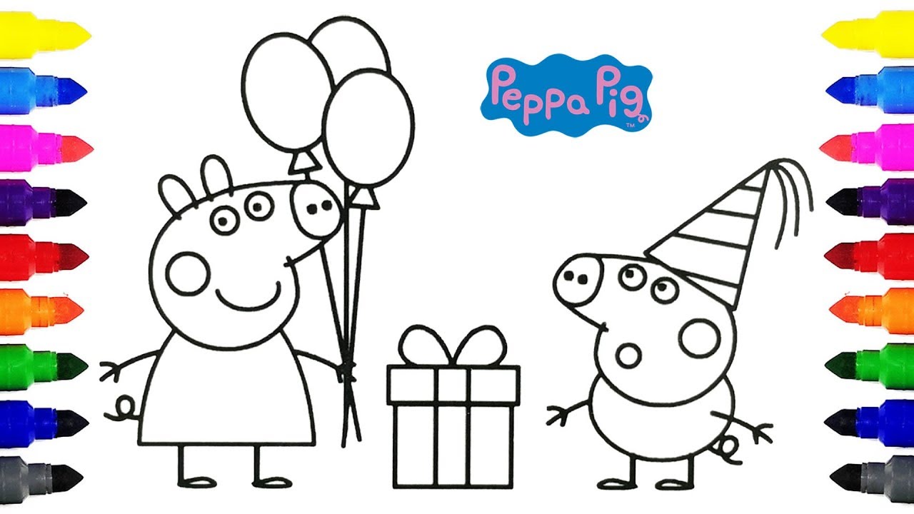 Peppa Pig Happy Birthday Coloring Pages For Kids YouTube